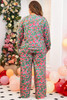 Green Plus Size Printed Long Sleeve and Pants Lounge Set