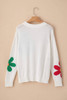 White Colorful Big Flower Pattern Crewneck Sweater