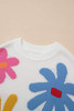 White Colorful Big Flower Pattern Crewneck Sweater