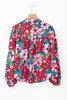 Red Floral Printed Balloon Sleeve Half Buttons Blouse