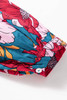 Red Floral Printed Balloon Sleeve Half Buttons Blouse