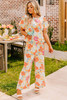 Orange Vibrant Floral Printed Short Sleeve Top 2 Piece Pants Set