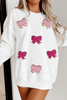 White Chenille Bowknot Graphic Drop Shoulder Baggy Sweatshirt