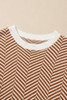 Coffee Contrast Edge Crew Neck Drop Shoulder Sweater