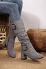 Dark Grey Suede Double Buckled Side Zipped Mid-calf Boots