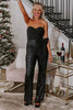 Black Sequined Tube Top Waist Knot Wide Leg Jumpsuit