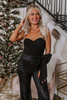 Black Sequined Tube Top Waist Knot Wide Leg Jumpsuit