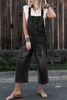 Black Distressed Bib Pocket Wide Leg Denim Overall Black Distressed Bib Pocket Wide Leg Denim Overall