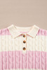 Pink Stripe Cable Knit Collared Henley Sweater