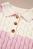 Pink Stripe Cable Knit Collared Henley Sweater