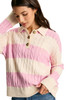 Pink Stripe Cable Knit Collared Henley Sweater
