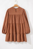 Chestnut Floral Lace Crochet Tiered Ruffled Mini Dress