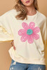 Beige Tinsel Flower Dropped Puff Sleeve Sweatshirt