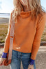 Straw Yellow Color Contrast Edge Mock Neck Slim Fit Sweater