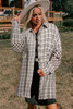 White Stripe Plus Size Plaid Buttoned Raw Hem Tunic Shirt Dress