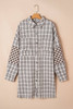 White Stripe Plus Size Plaid Buttoned Raw Hem Tunic Shirt Dress