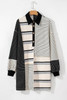 Black Stripe Colorblock Knit Henley Collar Shift Long Sleeve Mini Dress