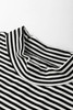 Black Stripe Knit Mock Neck Long Sleeve Slim Top