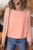 Grapefruit Orange Waffle Knit Wide Bracelet Sleeve Patchwork Raglan Top