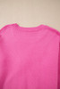 Bright Pink Corded Flower Bow Ribbed Trim Casual Sweater Bright Pink Corded Flower Bow Ribbed Trim Casual Sweater