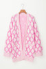 Pink Rhombus Pattern Knit Open Front Pocketed Cardigans