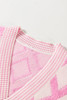 Pink Rhombus Pattern Knit Open Front Pocketed Cardigans
