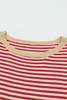 Fiery Red Contrast Trimmed Striped Drop Shoulder Sweater