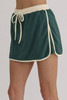 Evergreen Color Contrast Loose Pullover and Lace-up Waist Skort Set