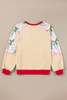 Beige Bowknot Printed Patchwork Raglan Sleeve Colorblock Edge Top