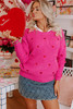 Rose Red Heart Shape Drop Shoulder Round Neck Sweater