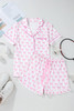 Pink Bowknot Printed Short Sleeve and Ruffled Shorts Valentines Pajama Set
