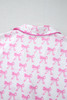 Pink Bowknot Printed Short Sleeve and Ruffled Shorts Valentines Pajama Set