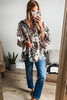 White Floral Print Balloon Sleeves Button Up Loose Casual Shirt
