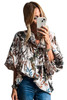 White Floral Print Balloon Sleeves Button Up Loose Casual Shirt