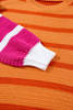 Orange Stripe Colorblock Crew Neck Drop Shoulder Loose Sweater