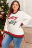 White Tinsel holly jolly Pattern Colorblock Edge Drop Shoulder Plus Size Sweater