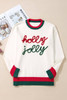 White Tinsel holly jolly Pattern Colorblock Edge Drop Shoulder Plus Size Sweater