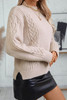 Parchment Solid Color Cable Knit High Neck Drop Shoulder Sweater