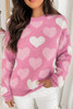 Pink Pearled Heart Print Valentines Crew Neck Sweater