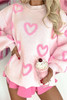 Pink Heart Shape Bubble Sleeve Baggy Sweater