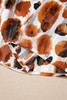 Brown Metallic Threading Accents Pleated Abstract Printed Ruffled 3/4 Sleeve Blouse