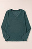 Mist Green Solid Color Long Sleeve V Neck Top