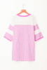 Phalaenopsis Striped Patchwork Three Quarters Sleeve Loose Mini Dress