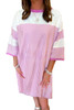 Phalaenopsis Striped Patchwork Three Quarters Sleeve Loose Mini Dress