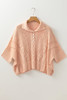Apricot Pink Hollowed Knit 3/4 Dolman Sleeve Buttoned Collared Sweater