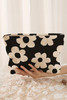 Black Colorful Flower Printed Rib Textured Cosmetic Bag Black Colorful Flower Printed Rib Textured Cosmetic Bag