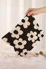Black Colorful Flower Printed Rib Textured Cosmetic Bag Black Colorful Flower Printed Rib Textured Cosmetic Bag