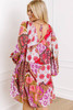 Rose Mixed Floral Long Sleeve V Neck Lace-up Hollowed Back Plus Size Dress