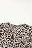 Khaki Leopard Print Lace-up Ruffled 3/4 Sleeve Plus Size Blouse