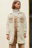 Beige Contrast Flap Pocket Single Breasted Teddy Coat